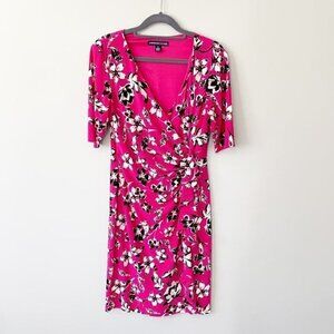American Living‎ pink with black white floral print short sleeve lined dress